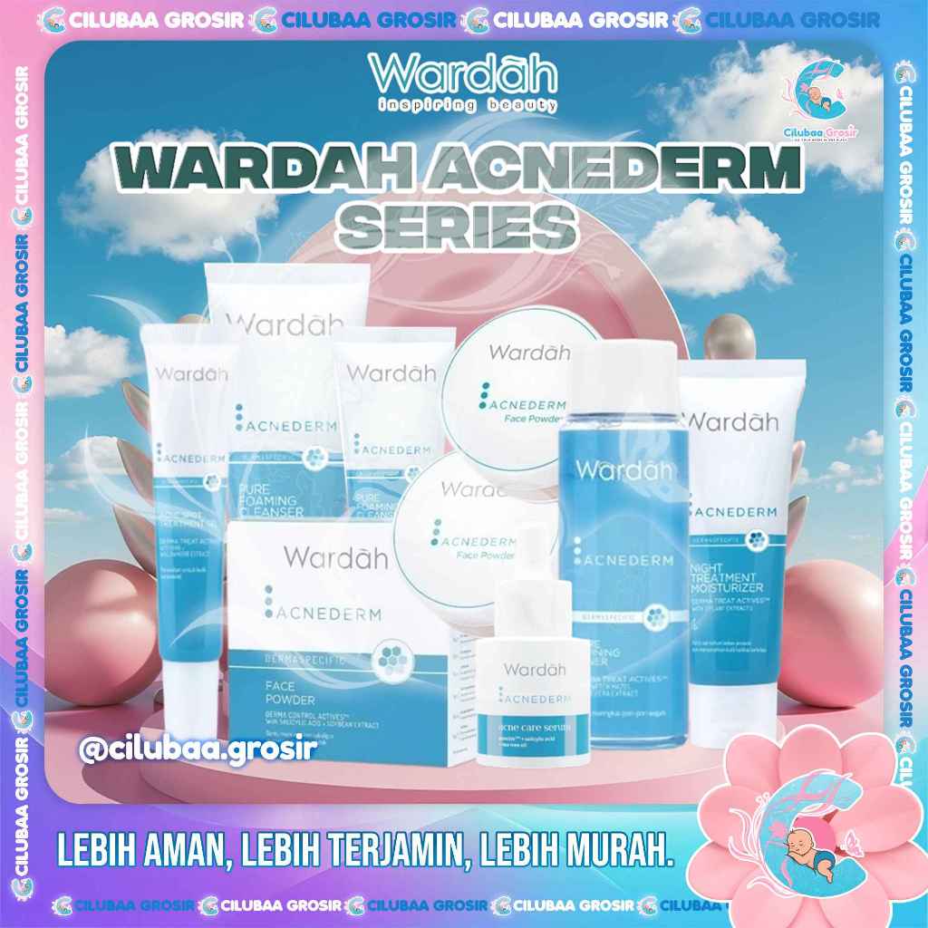 Wardah Acnederm Series || Cleanser Toner Day Night Cream Acne Pore Blackhead Gel Face Powder ACNEDER