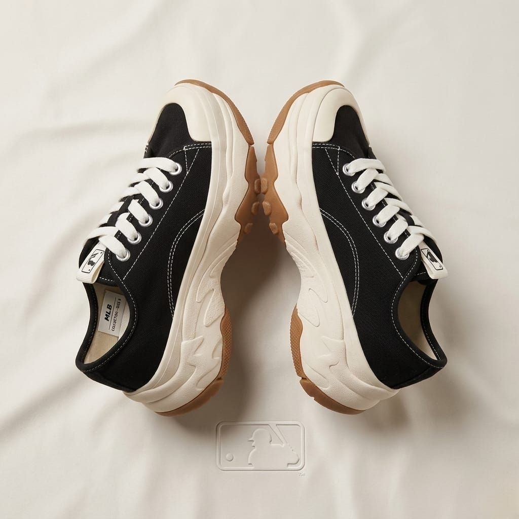 Sepatu Sneaker MLB Chunky Low NY Yankees Hitam Sole Coklat