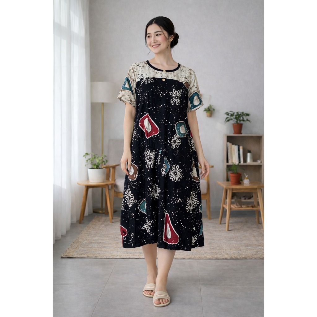 Daster Long Dress Rayon All Size Klok Maria Adem Busui Friendly Daster Marisa Nyaman Tidak Nerawang 