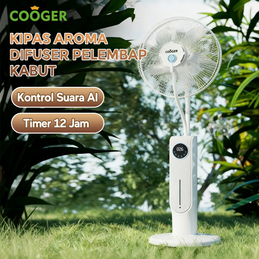 COOGER Kipas Angin Semprot Air Mist Fan AC Berdiri Remote Control Oscillation Angin Kencang Humidifi