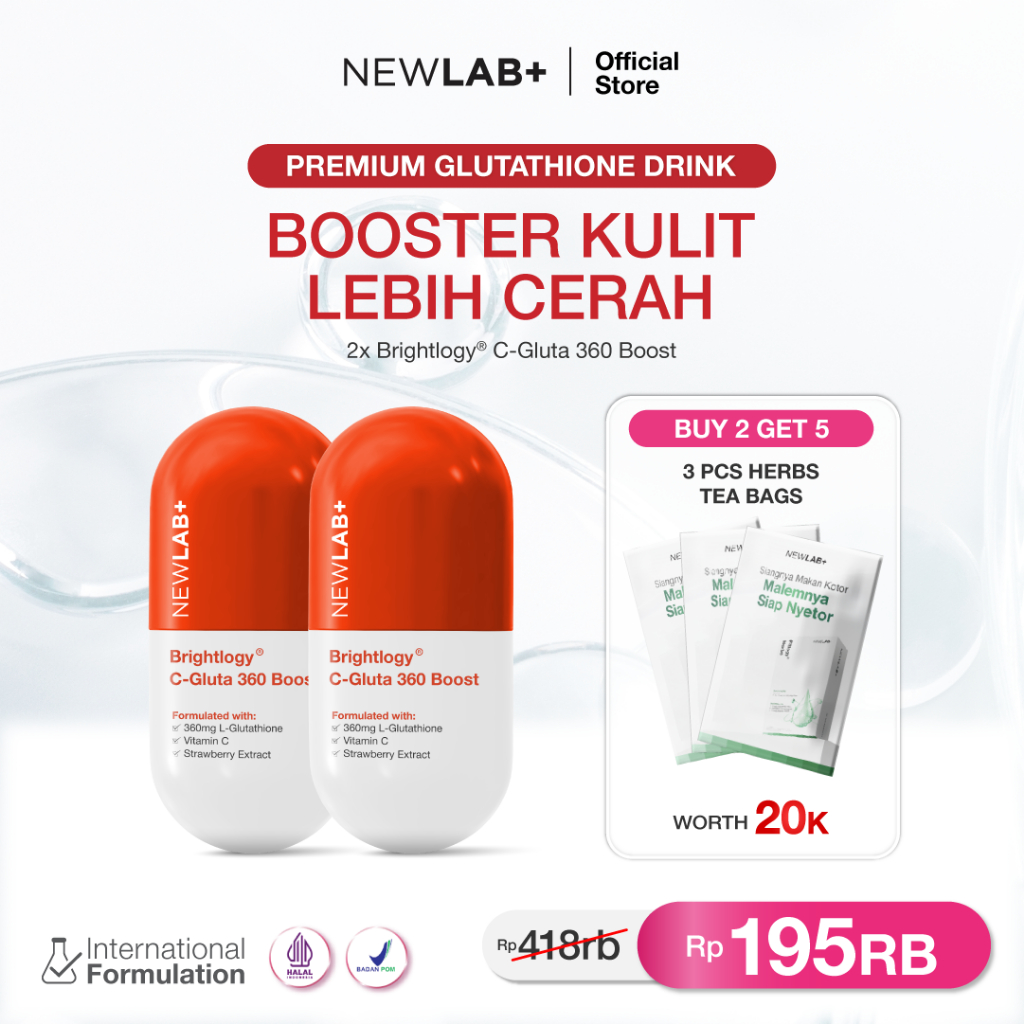 NEWLAB Paket 2 Box Brightlogy C-Gluta 360 Boost Free 3 Sachet Tea Bag | Suplemen Glutathione| Minuma