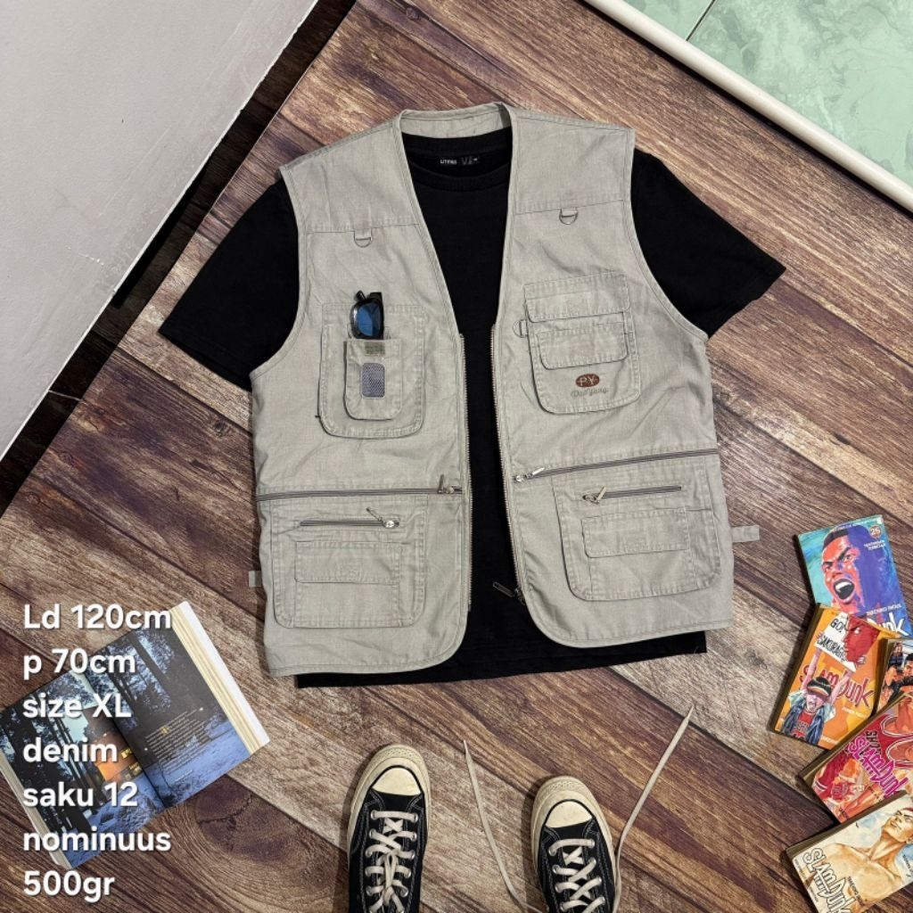 VS8 vest rompi tactical fishing paiyang size XL denim multi pocket cowok pria wanita cewek unisex ca