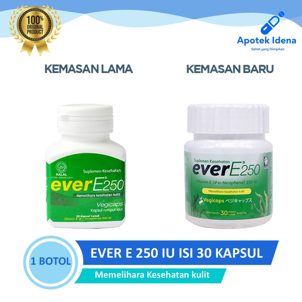 EVER E 250 MG ISI 30 KAPSUL Vitamin E Vitamin Kulit Pencegah Penuaan Dini Vitamin Promil