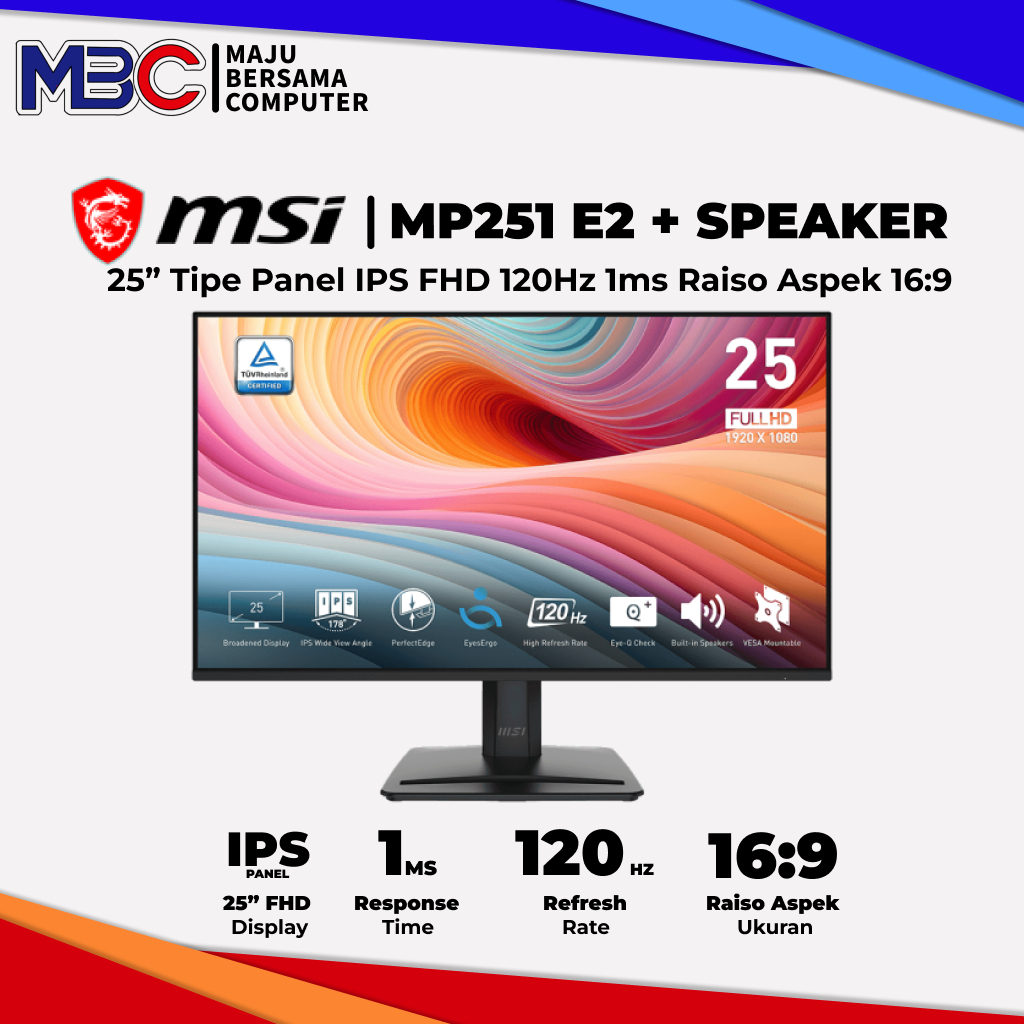 LED MSI PRO MP251L E2 25 inch IPS FHD 100Hz 1Ms- Monitor Layar 25' 25" 25Inch 24 inch 24" 24'