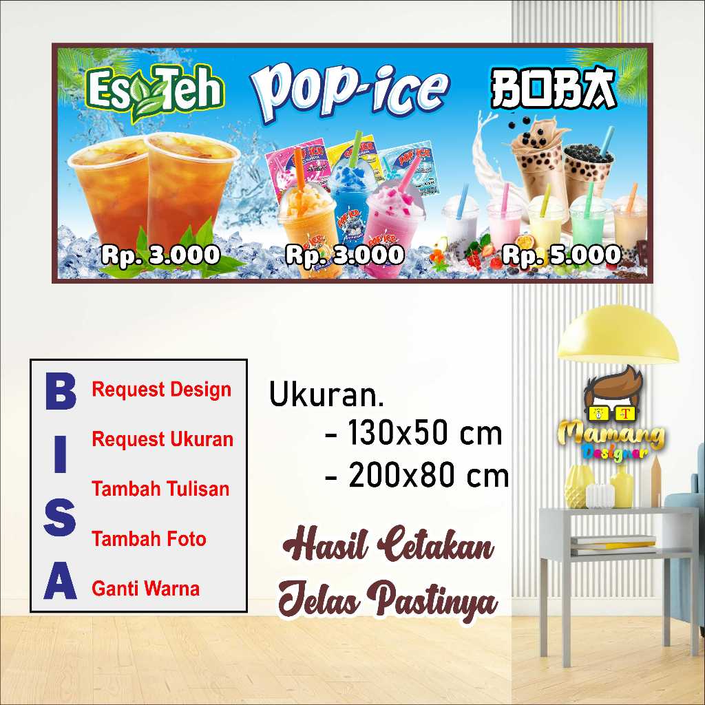 Spanduk Banner Request Es Teh, Pop ice, Boba Bagus