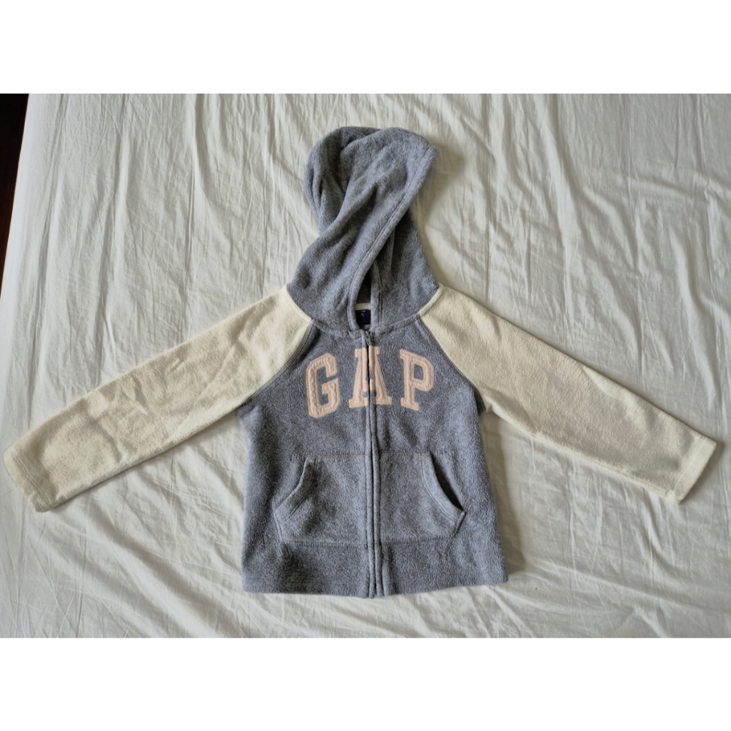 Jaket/Sweater Hoodie Bahan Fleece Hangat Preloved/Bekas Anak Perempuan Abu Putih