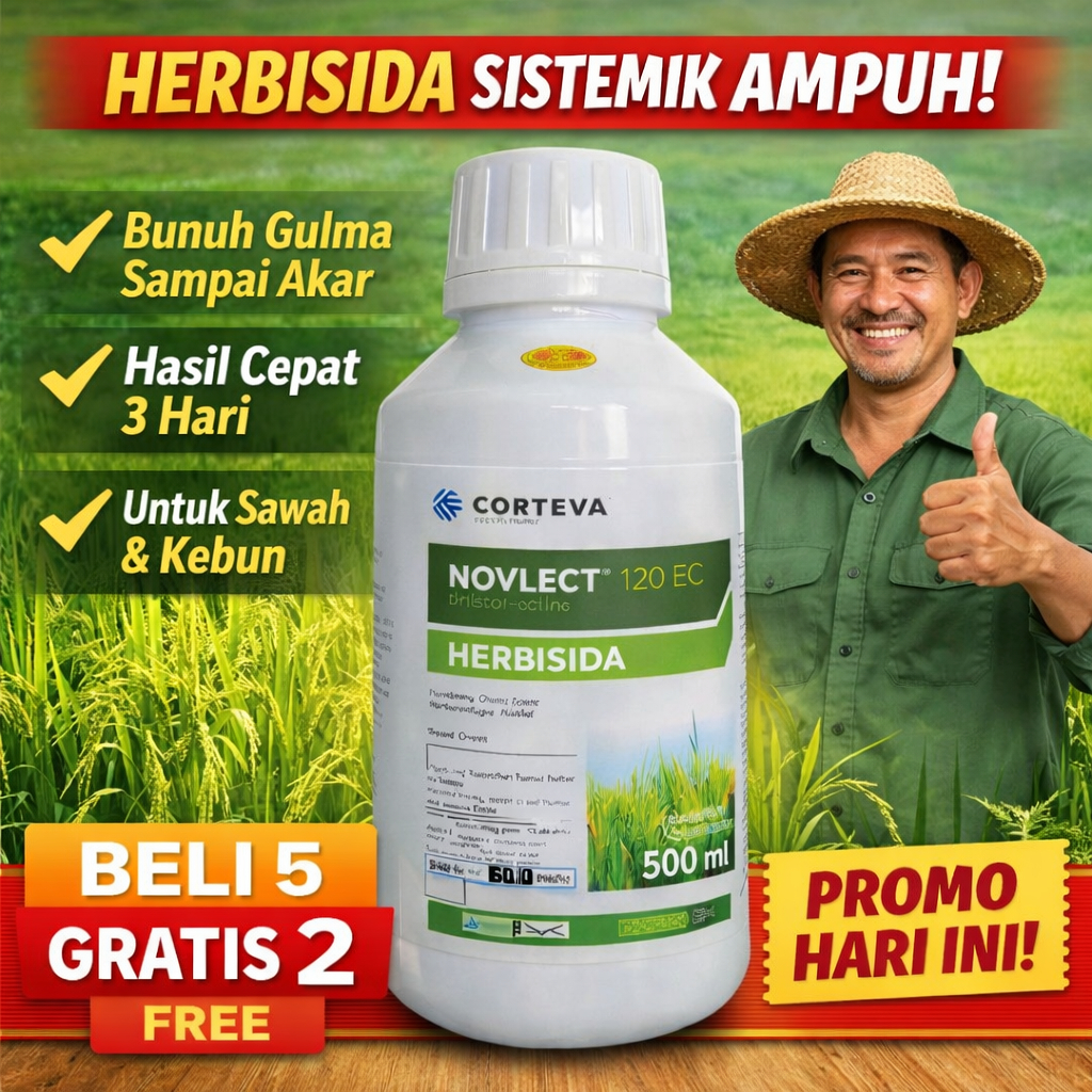 Novlect 120 EC 500ml Herbisida Sistemik Pembasmi Gulma Rumput Liar – Obat Gulma Sawah Padi Ampuh
