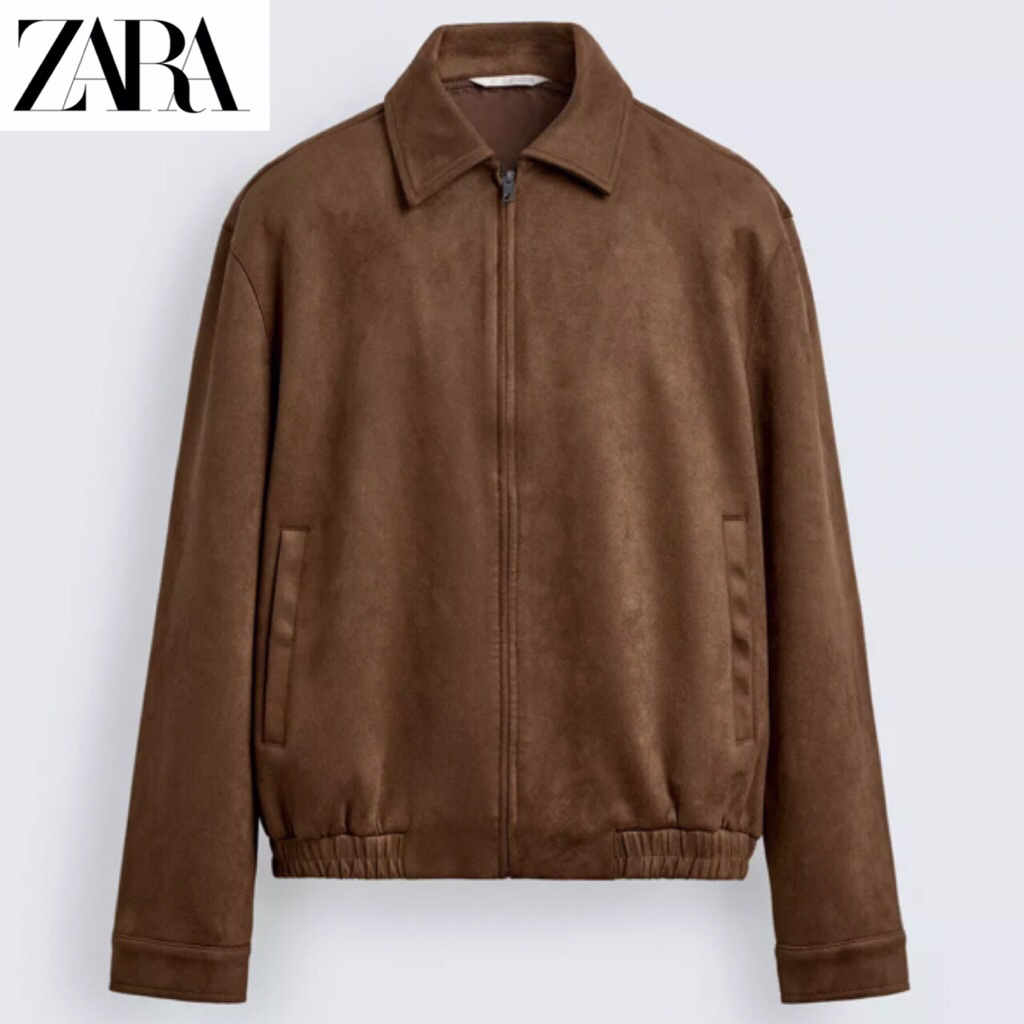 ZARA Men Jacket Faux Suede Jaket Bomber Pria Brandy
