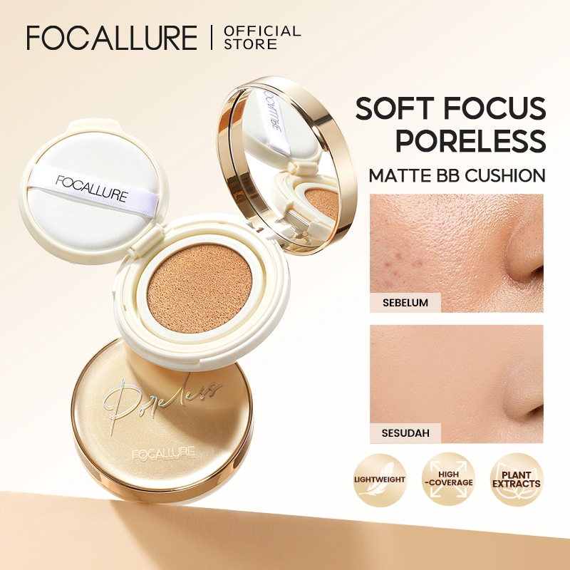 FOCALLURE Poreless BB Cushion Foundation Full Coverage #GoldenAge
