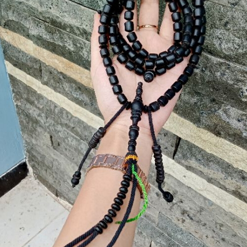 Tasbih tijani kayu kelor hitam motif marjan T50
