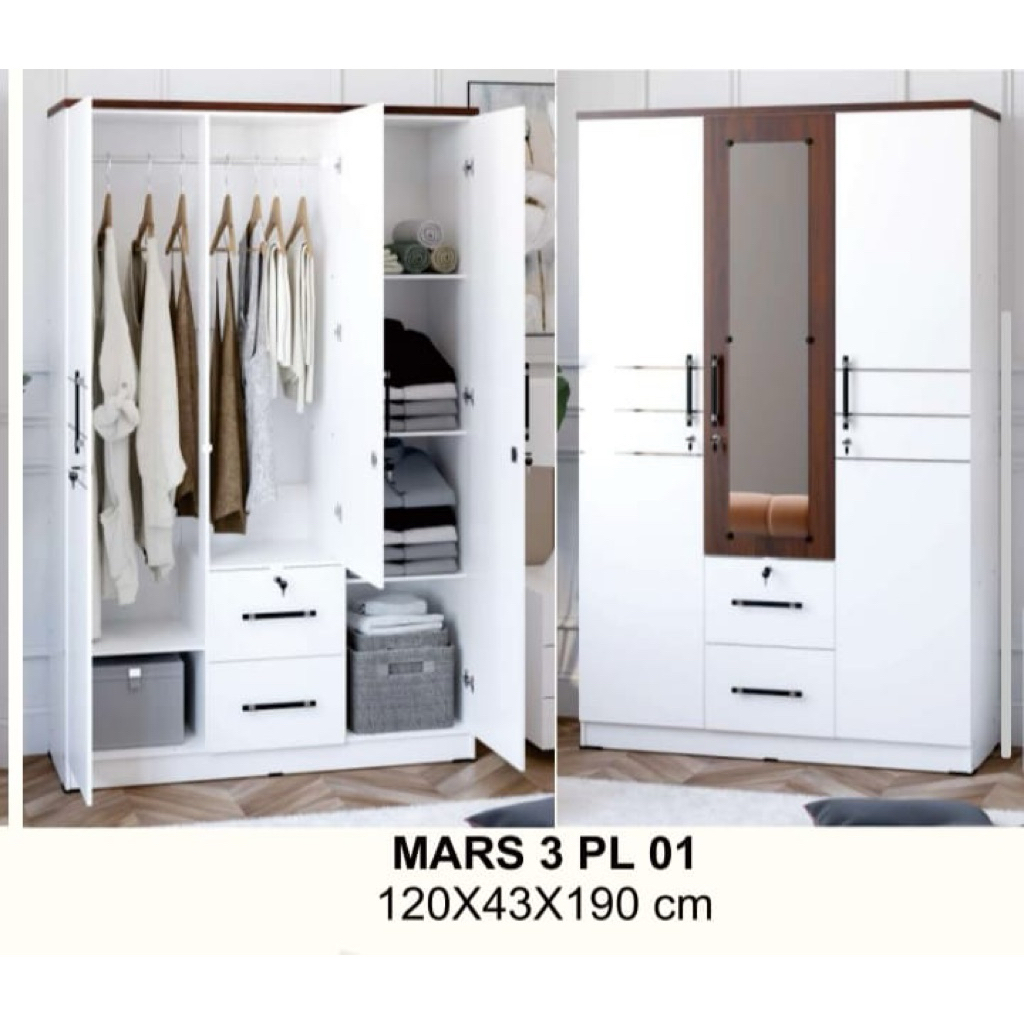 ASTROBOX Lemari Pakaian 3 Pintu + Kaca / Lemari Minimalis