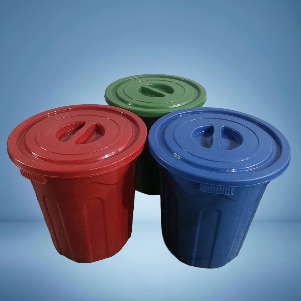 Tong Ember Plastik 100L + Tutup / Tong Air Plastik Hijau (Bahan Tebal)