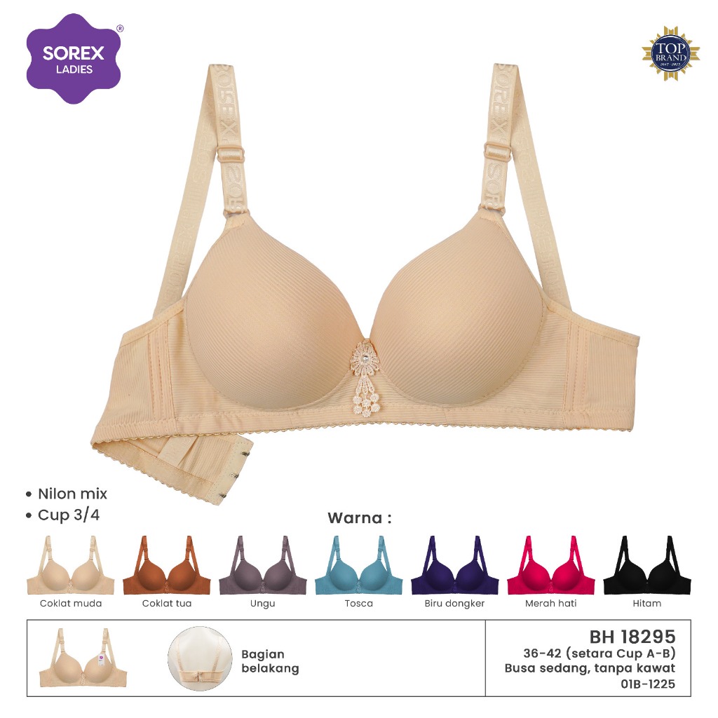 SOREX BRA BH 18295 Tanpa Kawat Busa Tebal Kait 3 (Cup A-B)