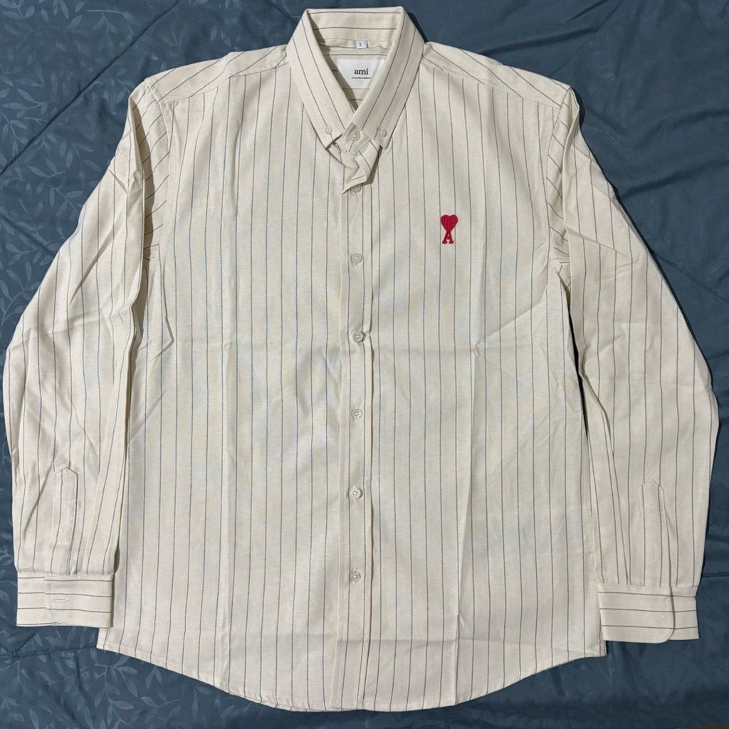 kemeja garis ami paris cream