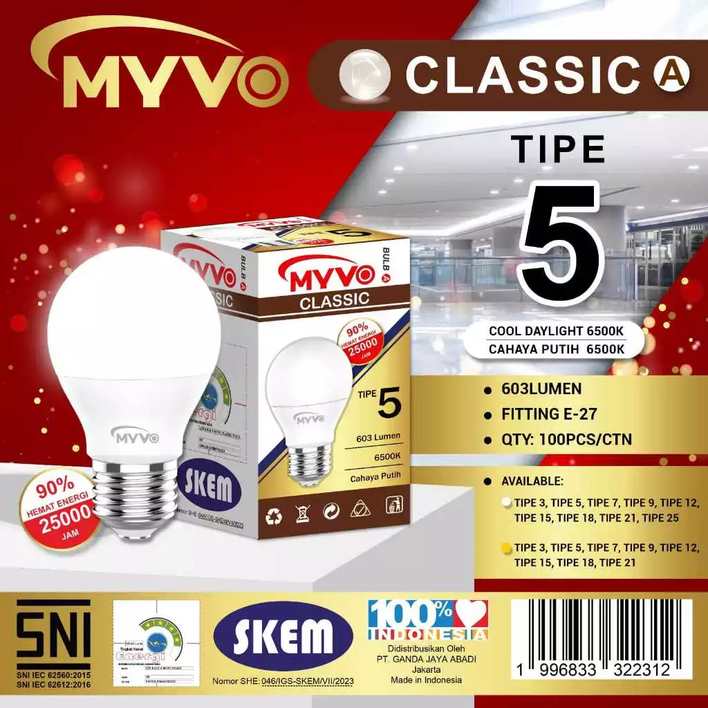 MYVO CLASSIC Lampu LED 5 Watt  MYVO Classic A Bulb Terang