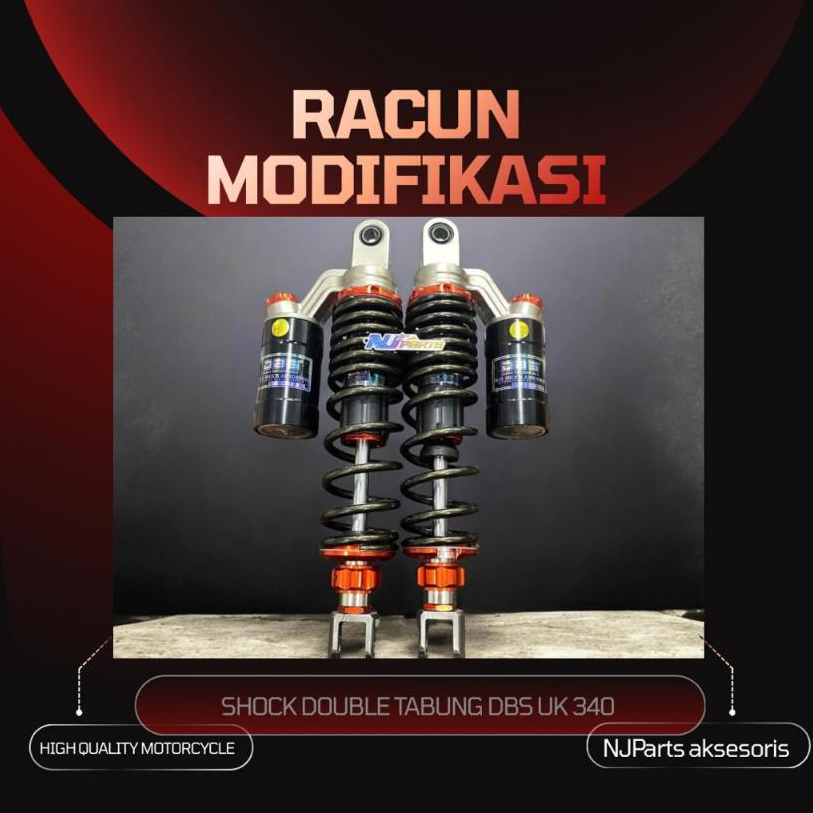 SHOCK DBS SHOCK BELAKANG DOUBLE TABUNG ATAS FUNGSI UKURAN 340MM AS CHROME MTOR MATIC ORIGINAL MOTORC