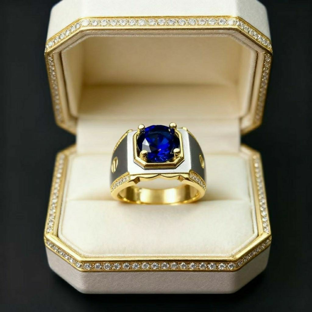 Cincin Pria Blue Saphire Cincin Berlian Biru Cincin Custom Cincin Blue Diamond Cincin Perak Silver P