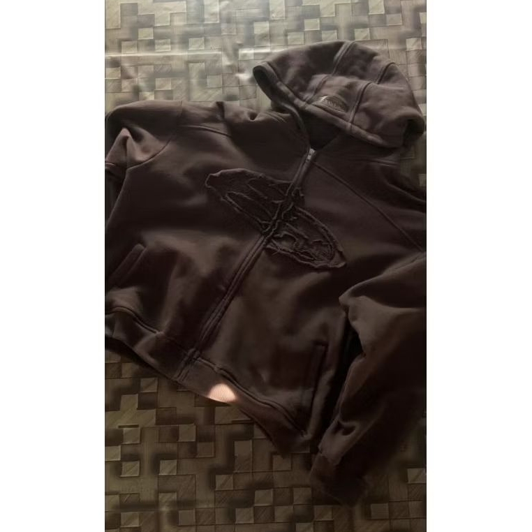 Sanr Hoodie Zip Distressed - Brown