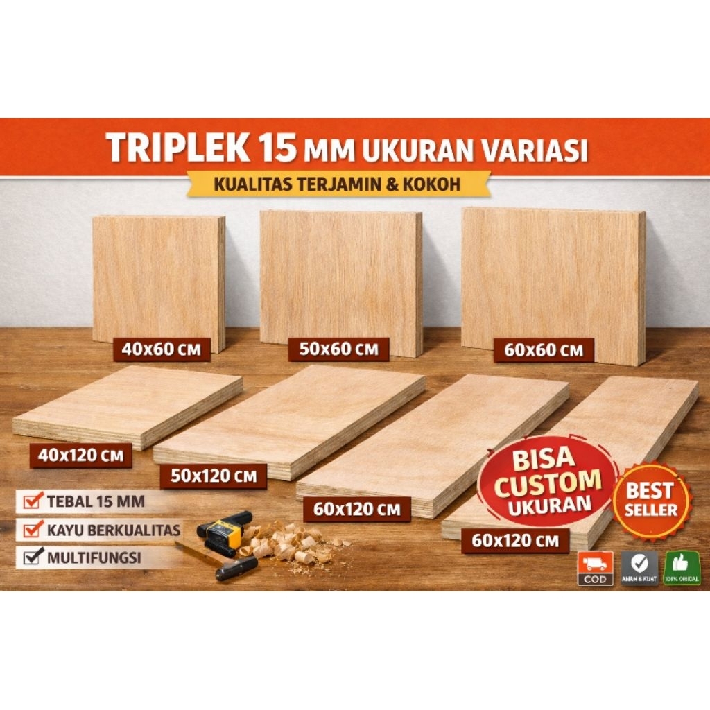 triplek semi Meranti 15 mm ukuran custom