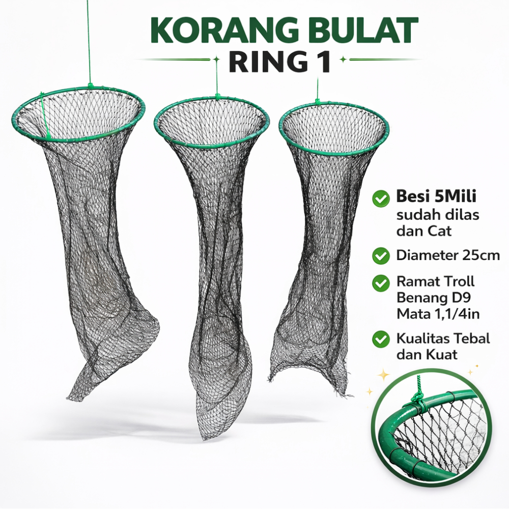 Korang Jaring ikan Bulat Tebal Panjang Siap Pakai