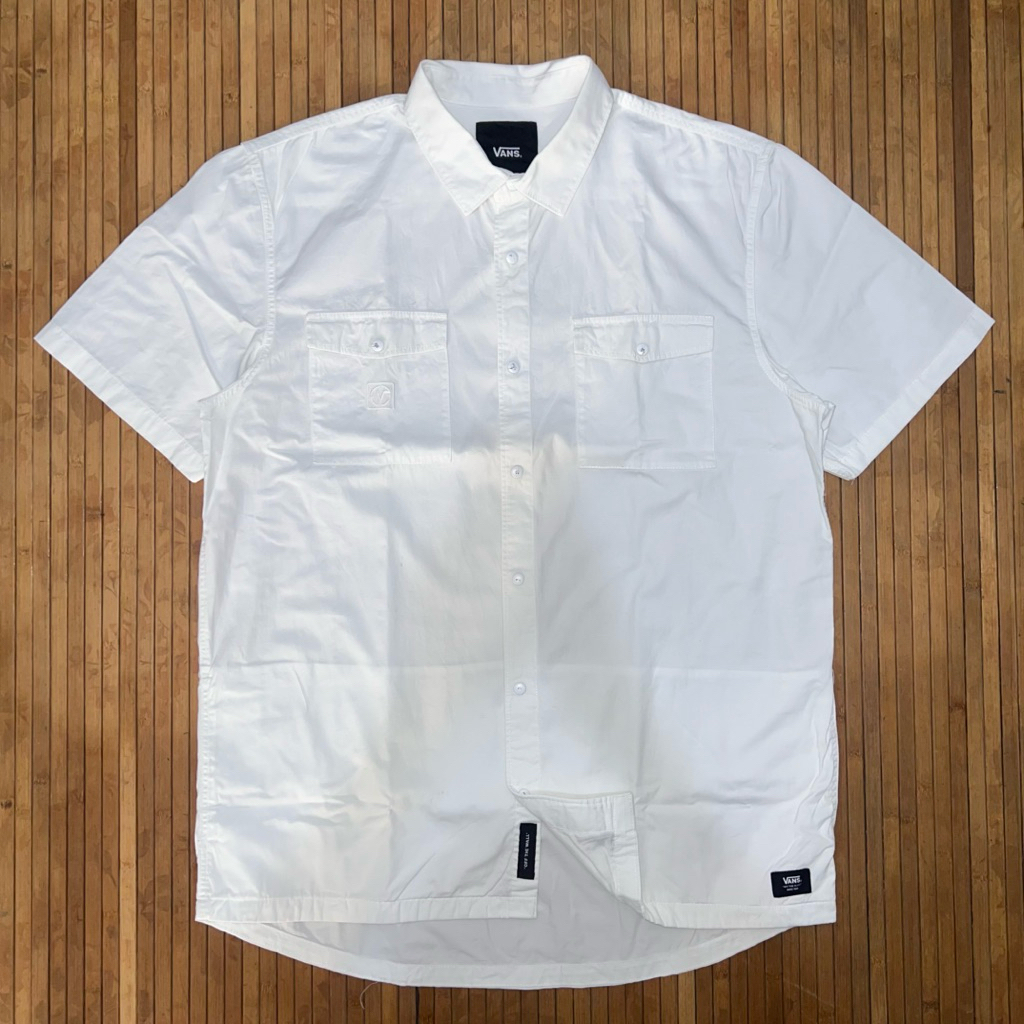 VARSITY VANS SNAP BUTTON BASIC WHITE MULTIPOCKET SHORT SLEEVE OXFORD SHIR santa cruz dickies 874