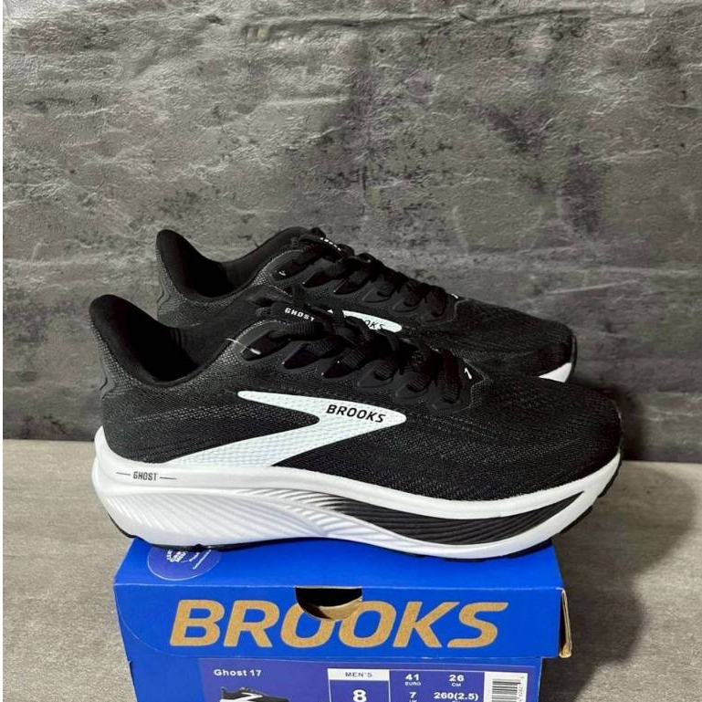 SEPATU RUNNING PRIA BROOKS GH0ST 17 Brand New Box Hitam Abu-putih Ukuran 40-45