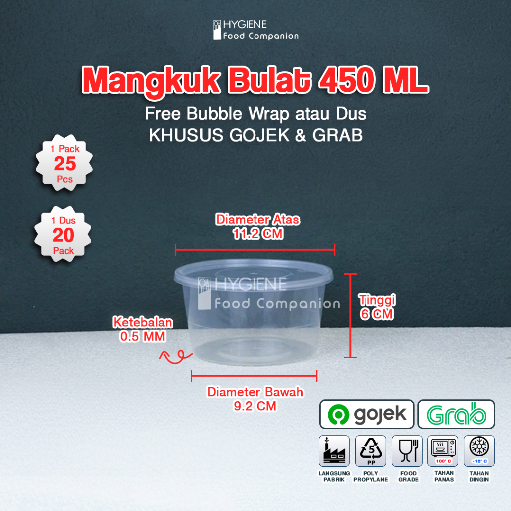 Thinwall Mangkok 450 Ml Plastik - Thinwall Bulat 450ML - Wadah Plastik