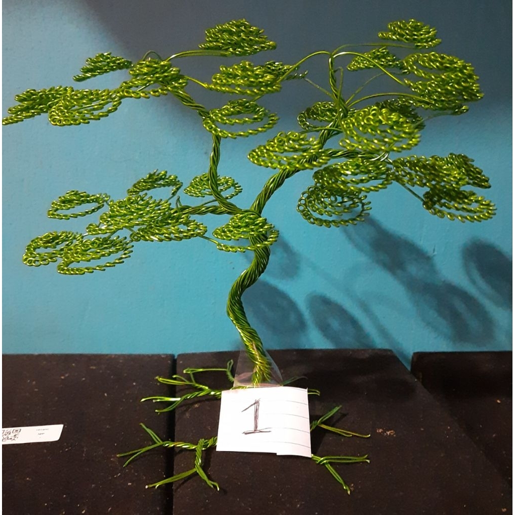 Hiasan Pohon Bonsai Kawat Aluminium Hijau 32 Daun