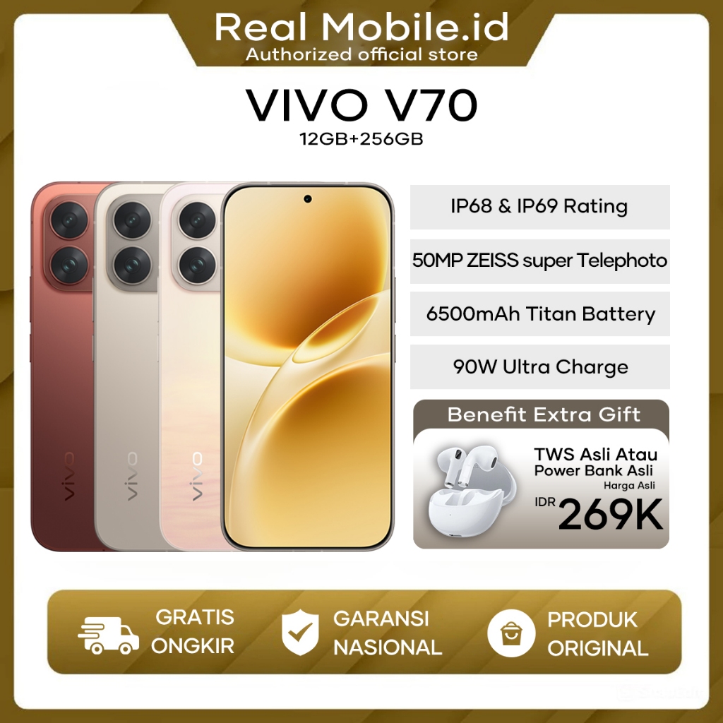 Hp VIVO V70 5G/V70 FE 5G 12/256GB NFC 50MP ZEISS All Main Camera Garansi Resmi Vivo Indonesia