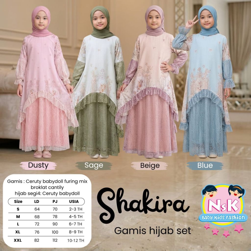 [ ata.id kids ] Shakira dress muslim mix brokat anak perempuan free hijab by NSK
