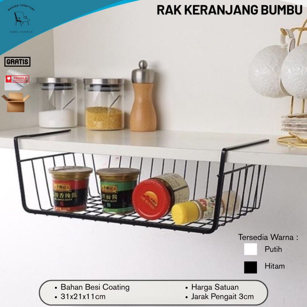 Rak Keranjang Selip / Gantung Hanging Basket Rak  Gantung Lemari Dapur Penyimpanan Keranjang Rak Gan