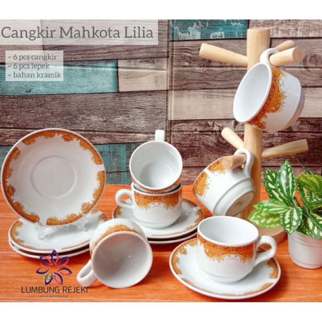 Cangkir Set Mahkota Keramik Mewah/Cangkir Set Lilia Crown Tebal/Cangkir Teh,Kopi keramik Tebal