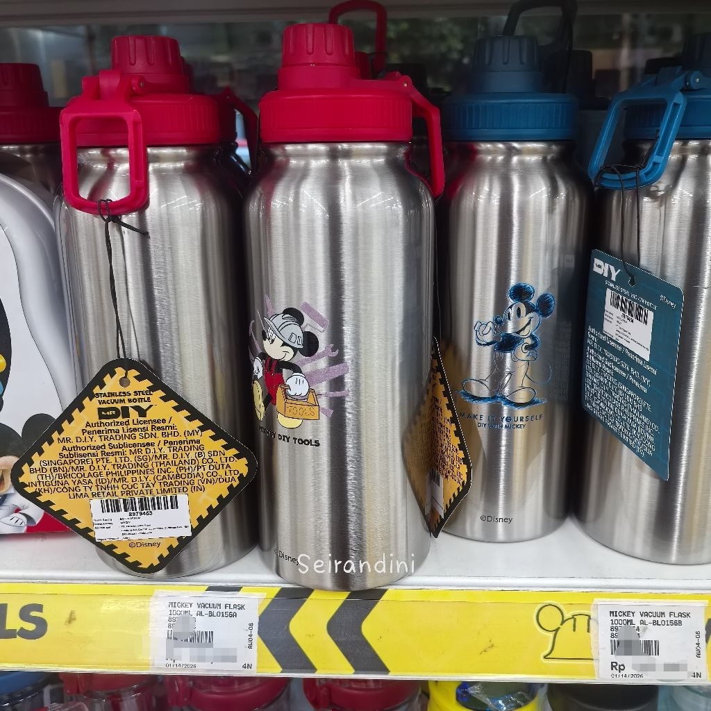 NEW Water Bottle Botol Vacuum Flask 1000ml Disney Mickey Mouse Tempat Air Minum Vacum Termos Kado Ha