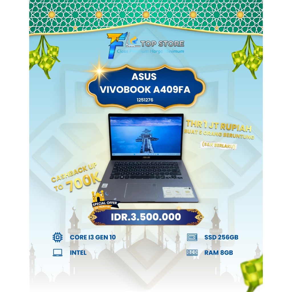 LAPTOP ASUS VIVOBOOK A409FA INTEL CORE I3 GEN 10 RAM 8/256GB