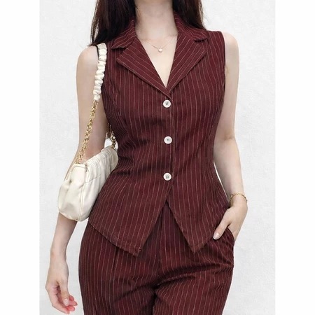 BEFAST - ZER BLOUSE AVISA STRIPE BAJU WANITA KARIR KEKINIAN TANPA LENGAN TERBARU / VEST SALUR