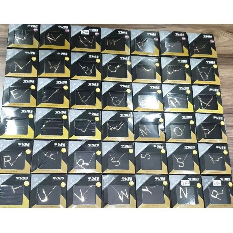 Kalung  Carendelano Model Lama pjg 40cm Inisial Nama UBS Kadar 375 8k yellow A - Z ( bukan alpha bol