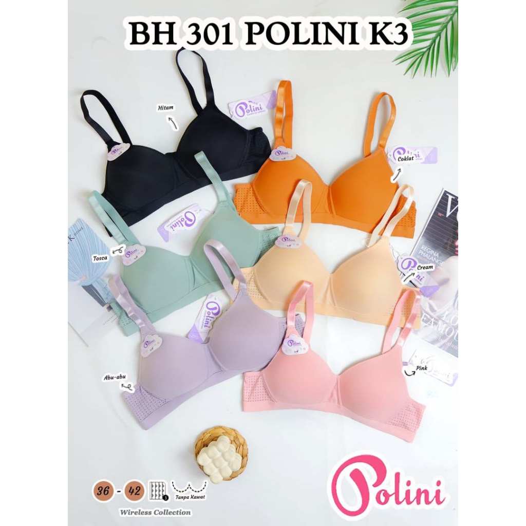 Bra Polini breathable K3 301 kait 3 Cup B pakai spon tanpa kawat