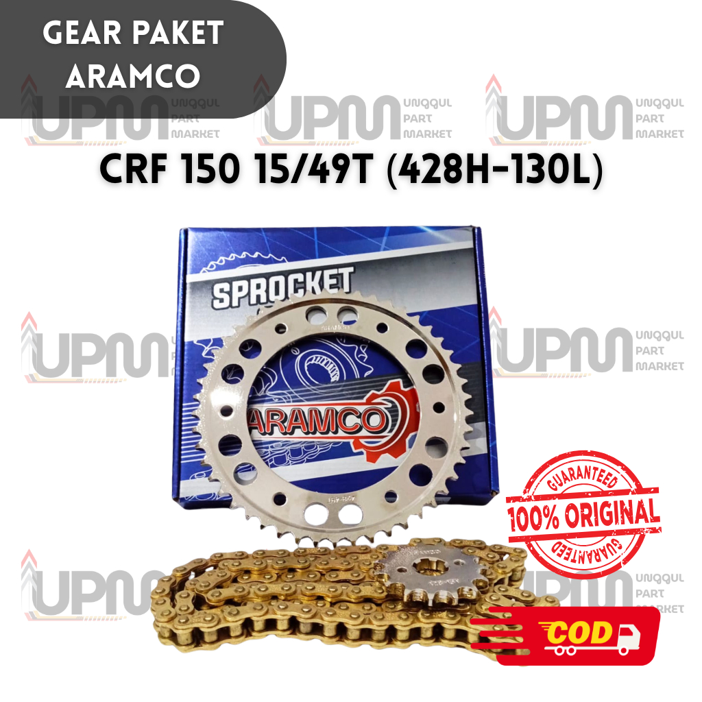 GEAR PAKET BAJA CHROME CRF 150 15/49T (428HG-130L) GEAR SET   GIR SET CROM RANTAI GOLD ARAMCO
