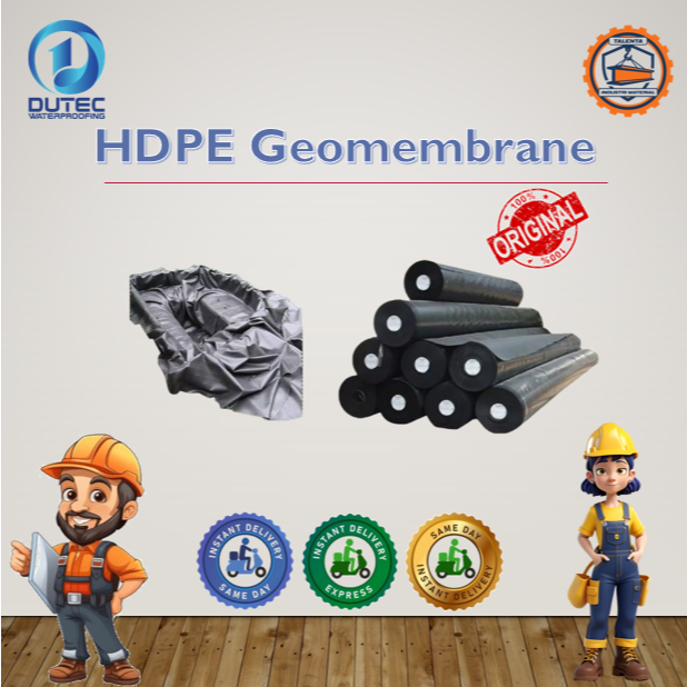 Dutec HDPE Geomembrane 0.5mm 6m x 50m | Lapisan Waterproofing Kolam Beton & Penampungan Air | Anti B