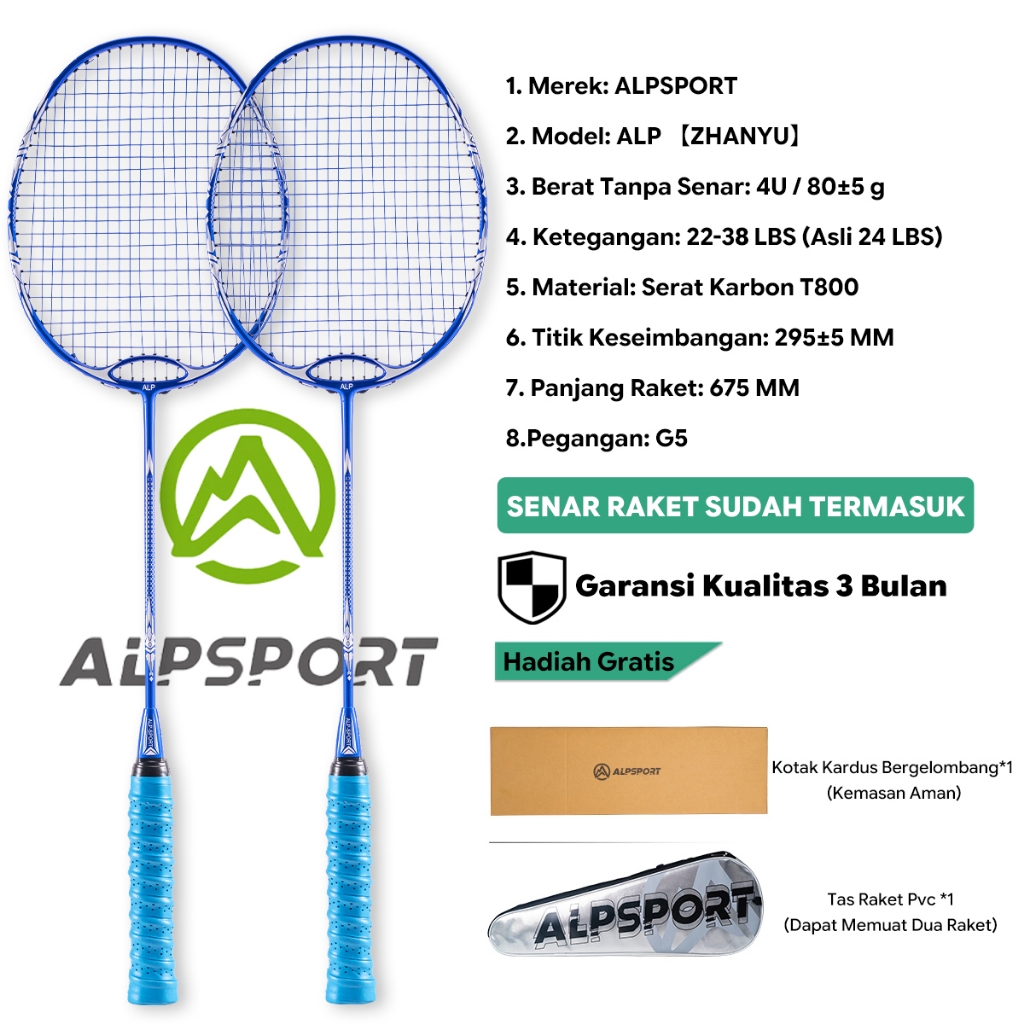 ALPSPORT ZHANYU Power Lock Rangka Penahan Angin 38LBS 4U G5 Raket Bulutangkis Full Carbon Serat Karb
