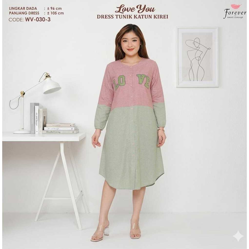 Daster MAMASIZE - Tangan Panjang Dress Tunik Love |Forever Sweet WV-030-3