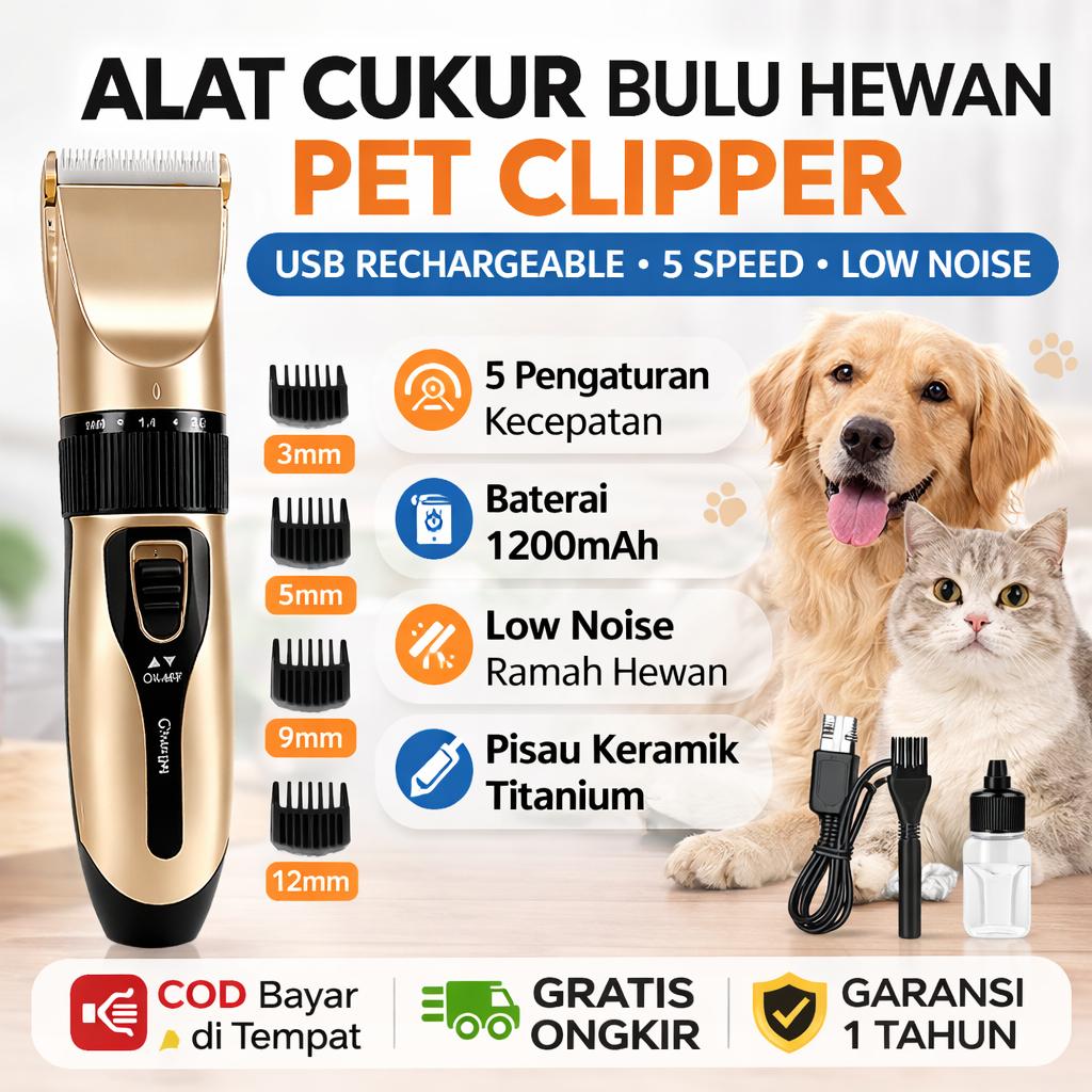 Alat Pencukur Bulu Hewan Kucing Anjing Pet Grooming Tanpa Kabel Original