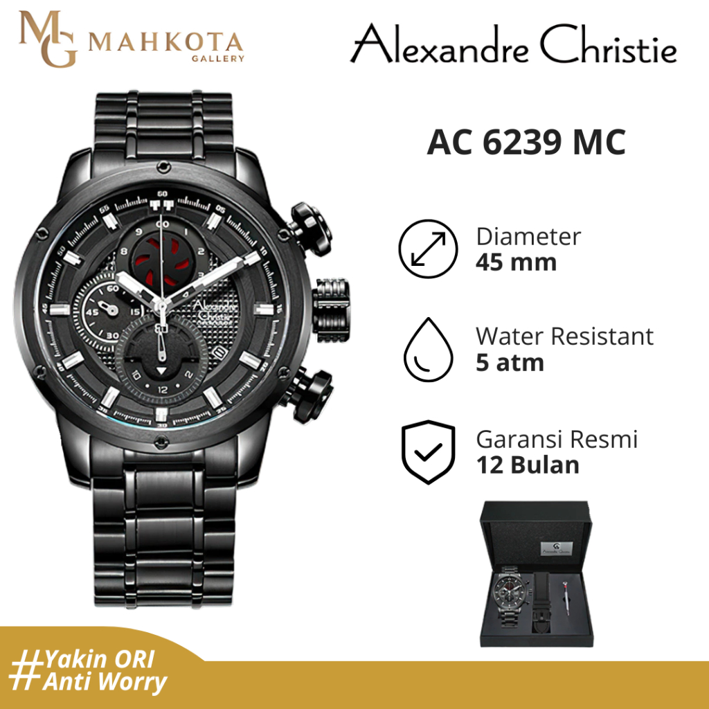 Jam Tangan Pria Alexandre Christie AC 6239 MC Stainless Steel Chronograph Aktif Original Bergaransi 