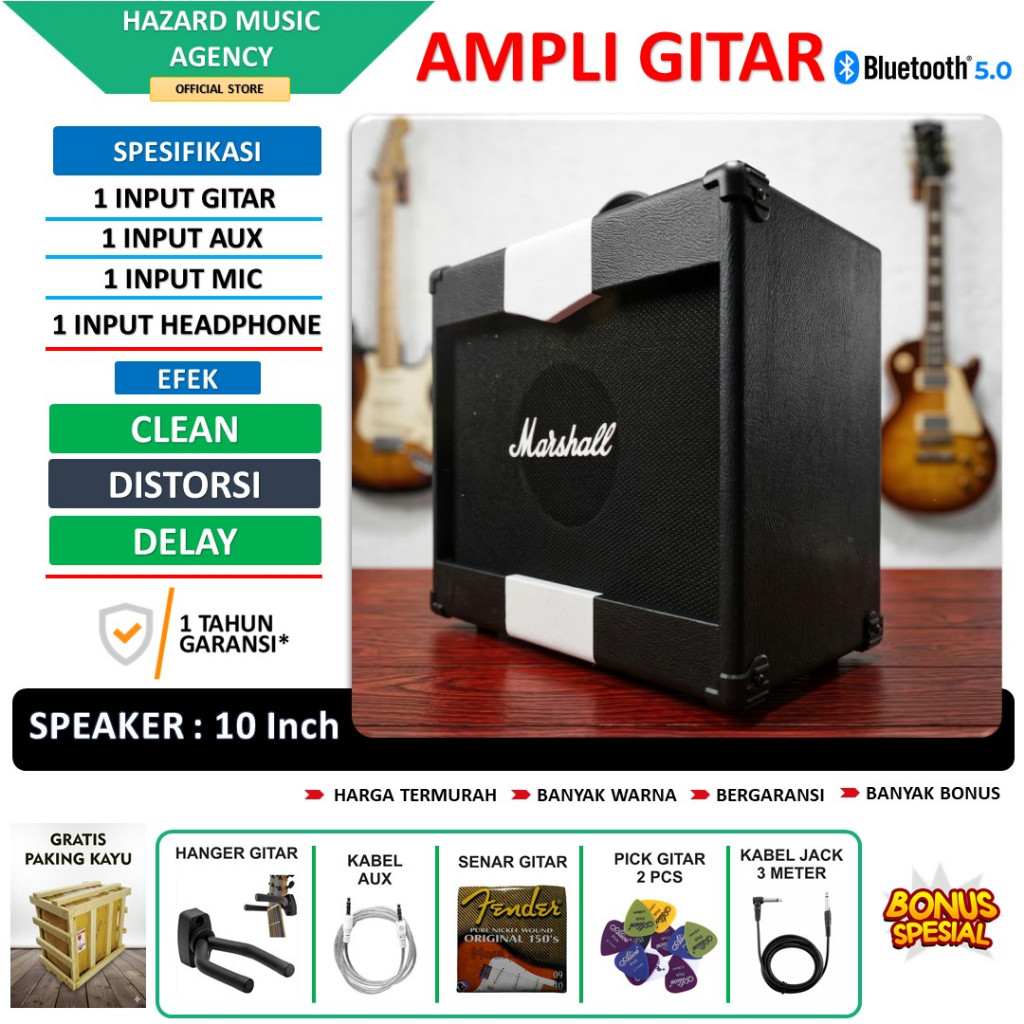 Ampli gitar & bass 10 Inch 3 input bluetooth bisa untuk karaoke efek distorsi delay termurah