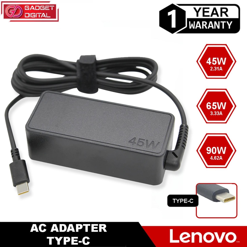 Adaptor Charger Laptop LENOVO TYPE C 20V 45W / 65W / 90W Adaptor Lenovo Thinkpad Thinkbook Ideapad Y