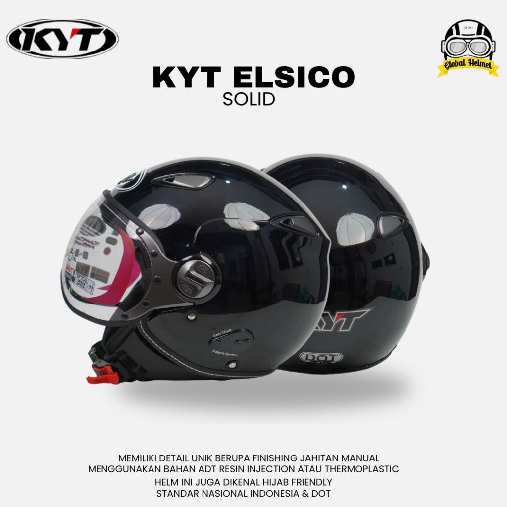 HELM KYT ELSICO SOLID BLACK GLOSS HALF FACE KYT HELM HALF FACE KYT ELSICO HITAM METALIK