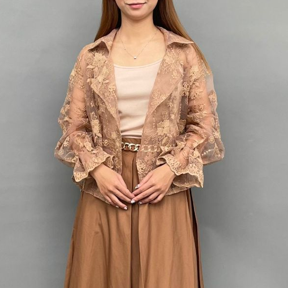 Magnolia Collection Atasan Wanita Lace Blazer Brokat Coklat