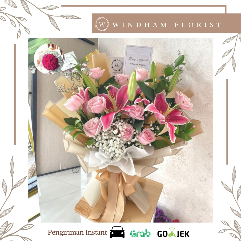 Buket Bunga Mawar merah Lily Pink Instan Delivery Tangerang Rose Lily Buket Mawar Lily bouquet Wisud