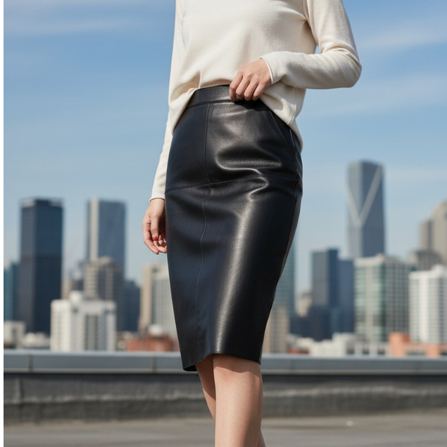 ROK SPAN MIDI KULIT HITAM