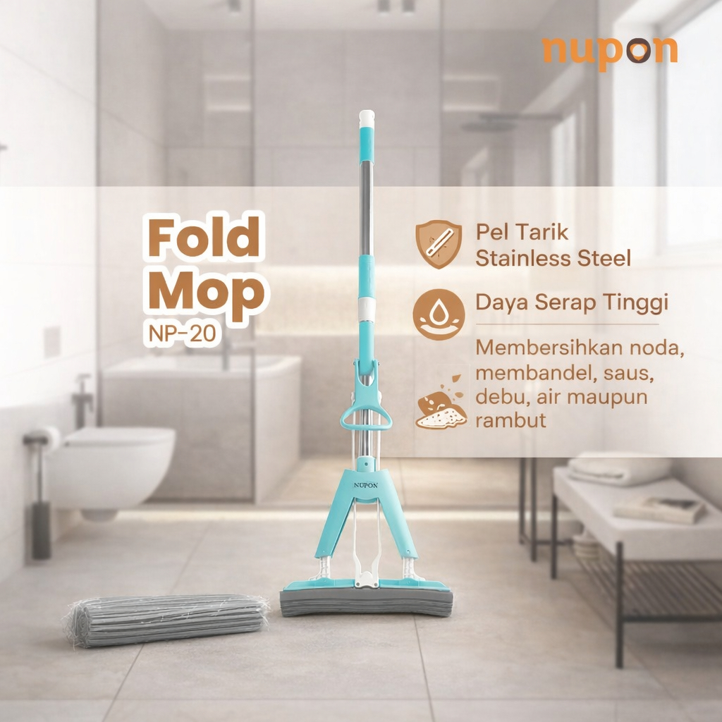 NUPON - Alat Pel Pembersih Lantai Fold Mop Stainless Anti Karat